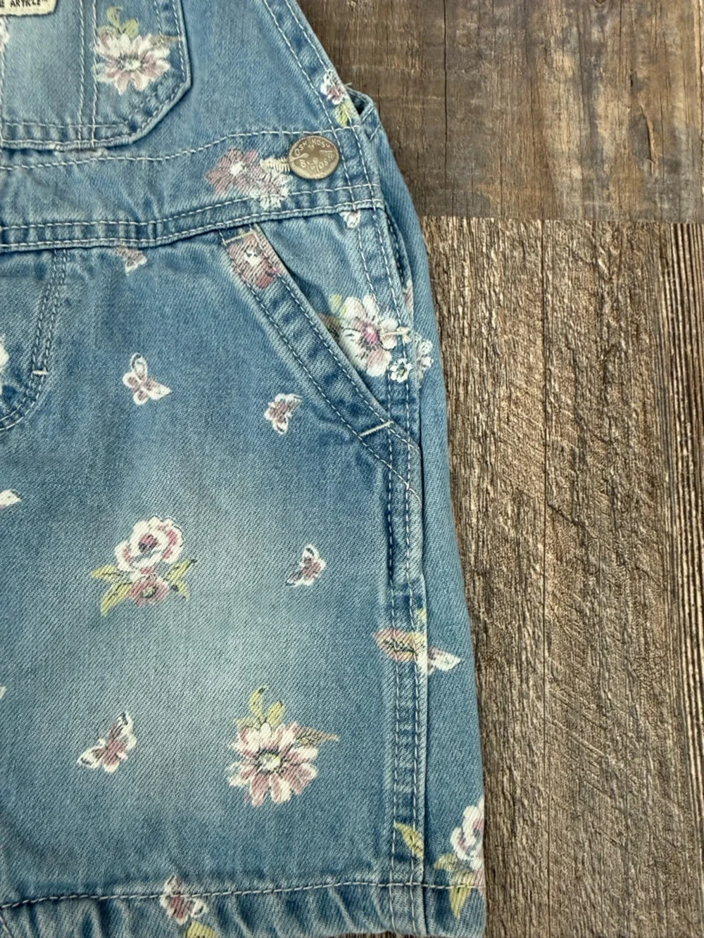 OshKosh B'gosh Light Blue Floral Denim Overall Dress 2T